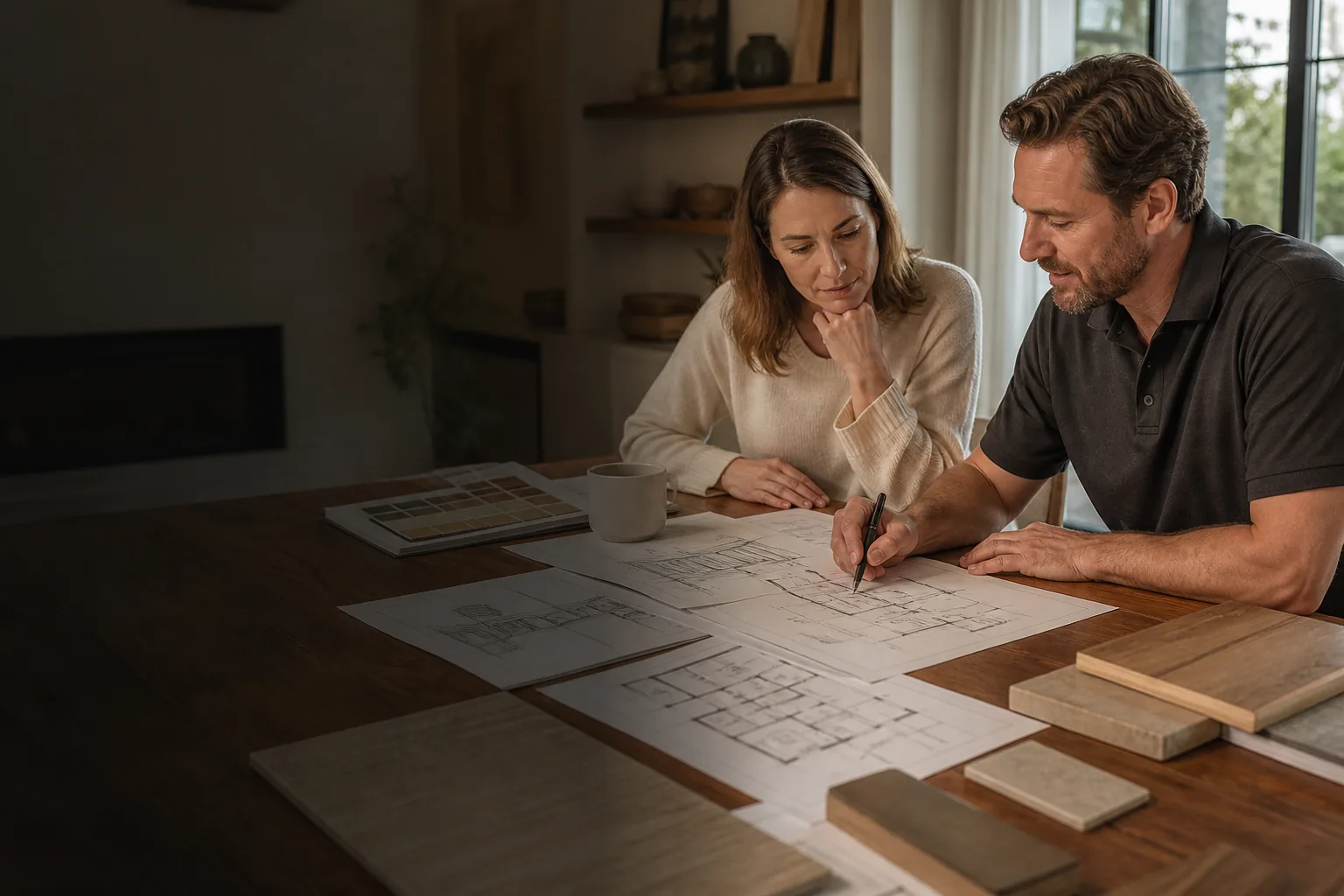 Homeowner and contractor reviewing renovation concepts