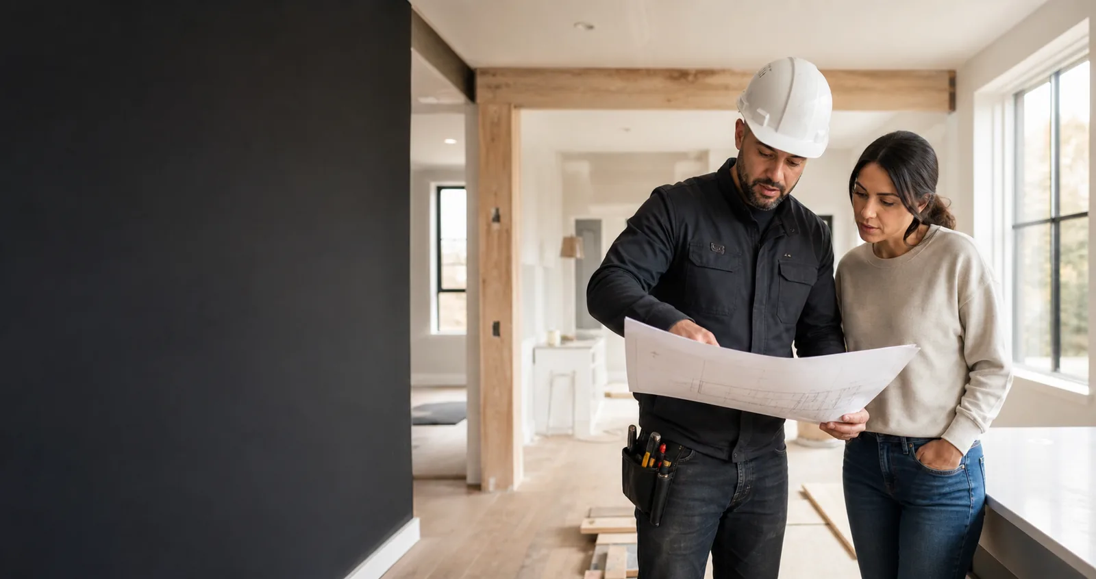 General contractor reviewing plans with a homeowner