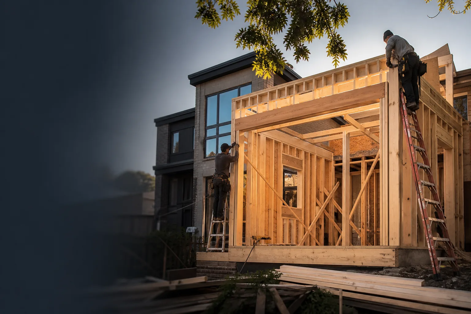 Workers building a residential extension