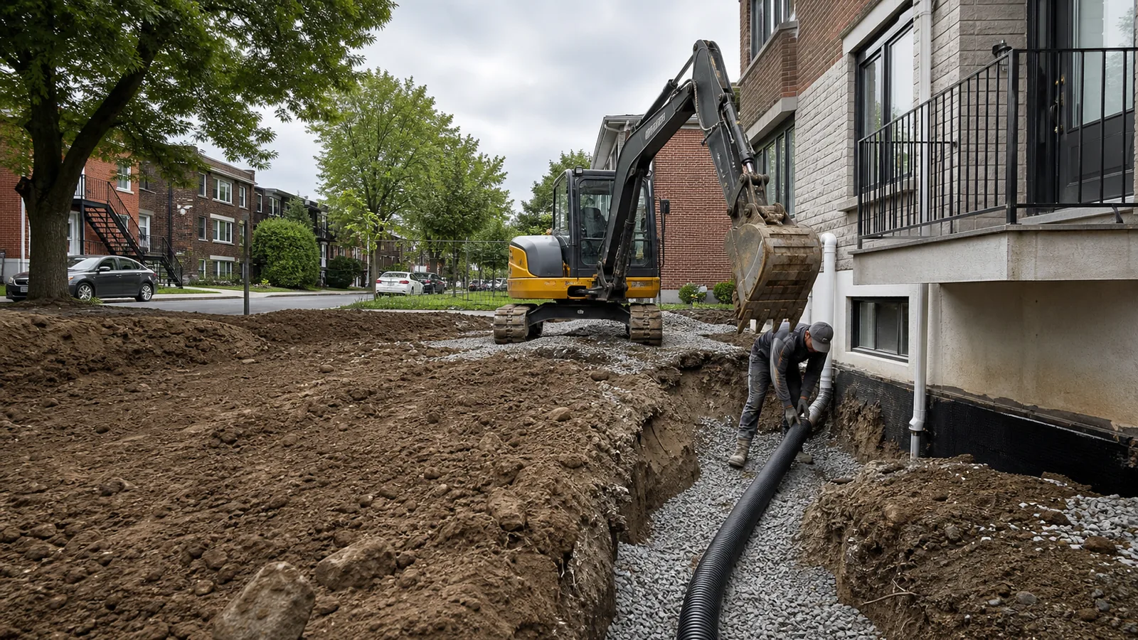 Excavation and drainage work in progress
