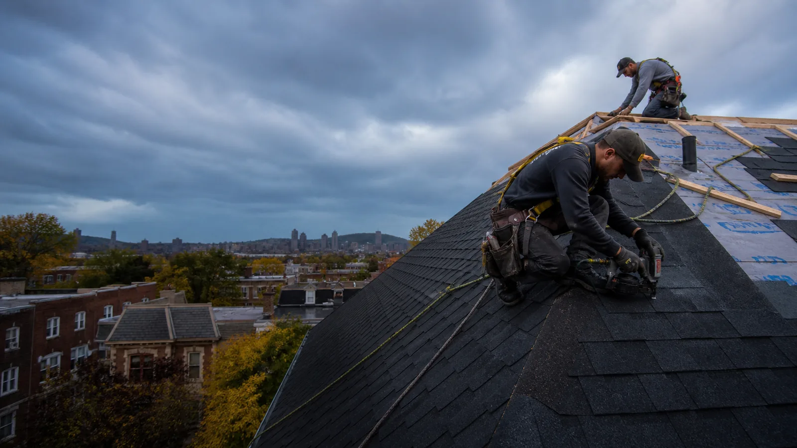 Residential roofing work in progress